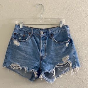 Levi 501 distressed jean shorts